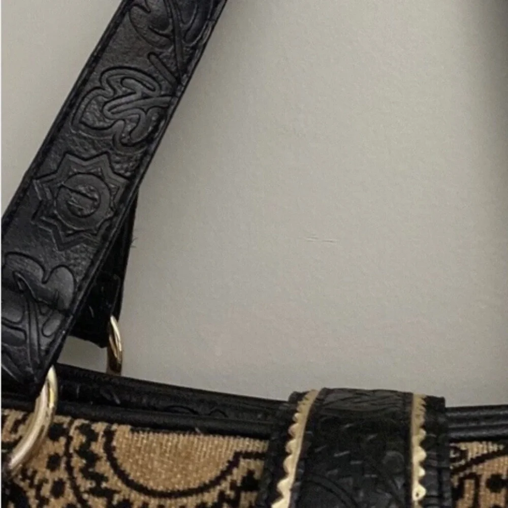 Red By Marc Ecko Shoulder Bag Double Strap Full Zip Close Embossed Black and Tan